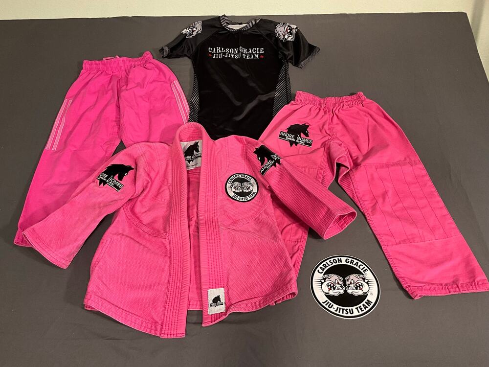 Andre Gomes Jiu-Jitsu Pink Kimono 2 Pants 1 Undershirt 1 Sticker SZ M-1, Y3, M